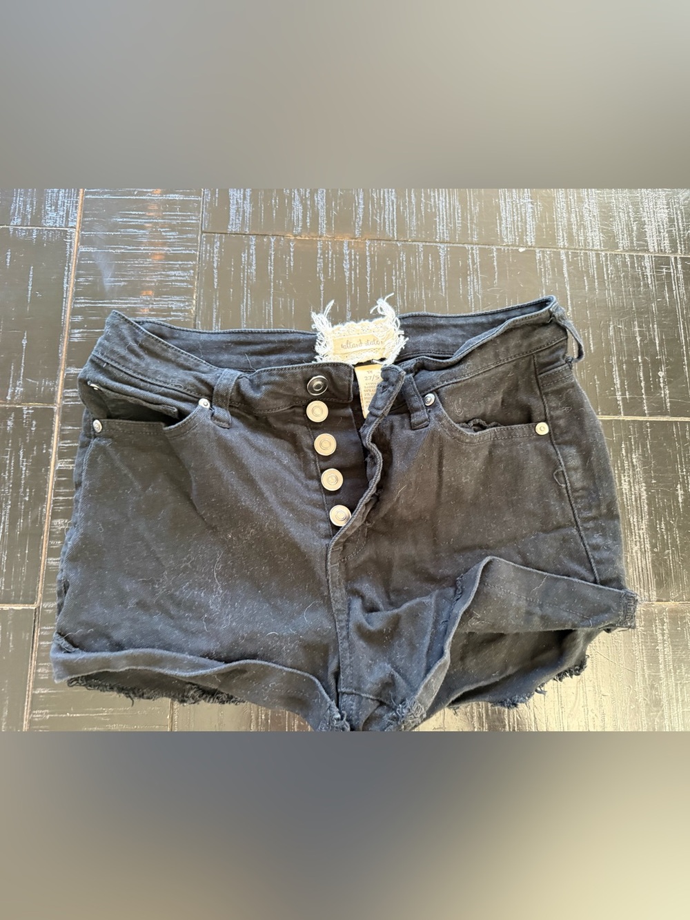 Hillard & Hanson Black Button-Fly Denim Shorts size 27/5 by altar’d state